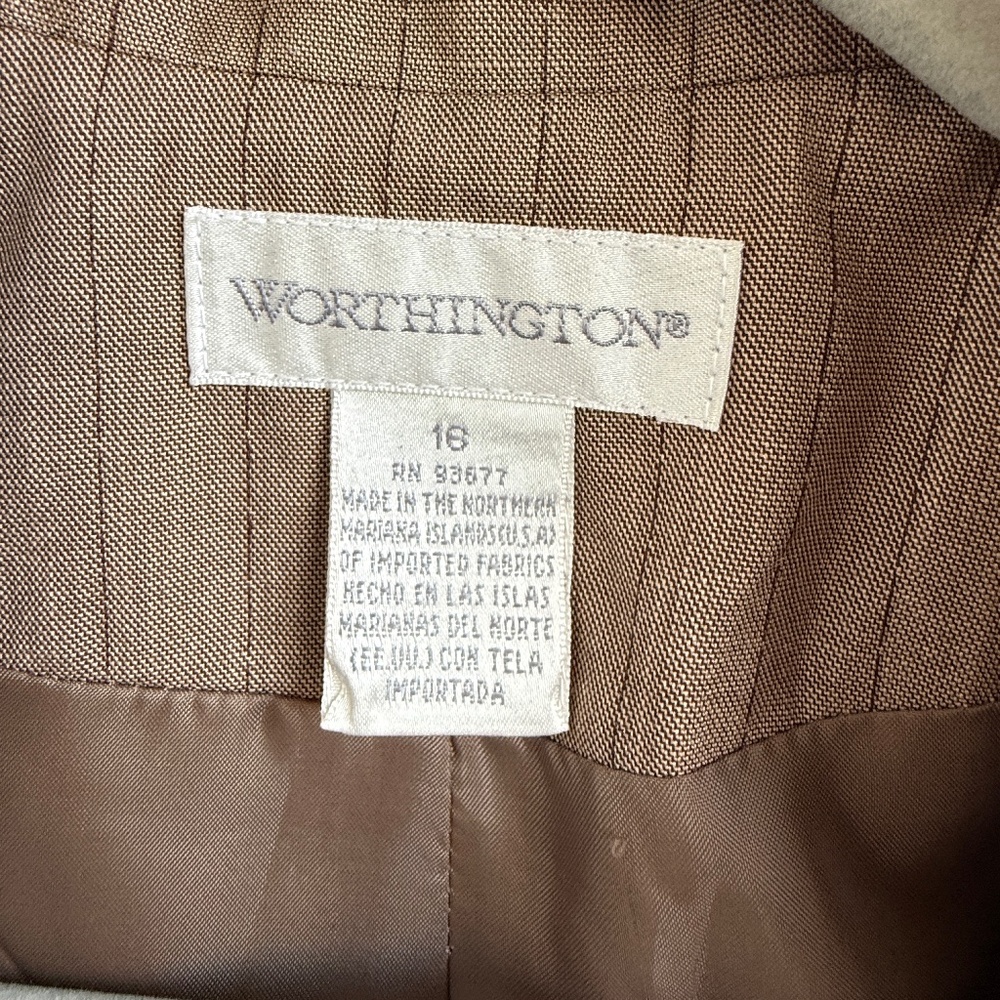 Worthington Pinstripe Pantsuit | Size 16‎ | Brown Beige | Blazer & Pants | - Picture 6 of 15